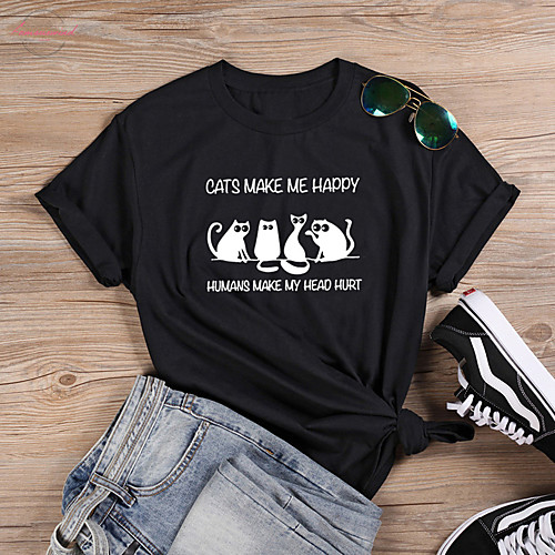 

Women's T shirt Graphic Text Graphic Prints Print Round Neck Basic Tops 100% Cotton White Black Wine