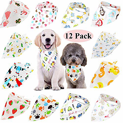

12 pack dog bandanas washable dog bandanas triangle dog bibs scarf assortment pet kerchief dog scarf accessories for small medium dogs cats kitten puppy pets (12pcs)