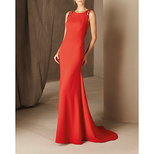 

Mermaid / Trumpet Beautiful Back Sexy Wedding Guest Formal Evening Dress Halter Neck Sleeveless Court Train Satin with Beading 2021