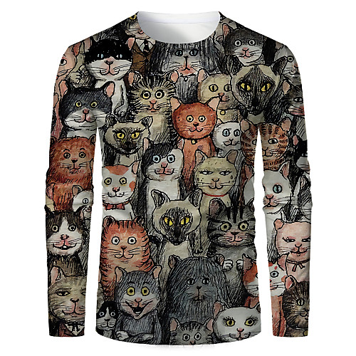 

Men's T shirt 3D Print Graphic Animal Long Sleeve Daily Tops Basic Black