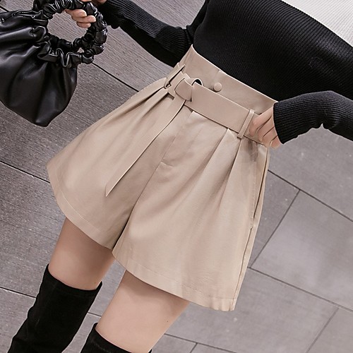 

Women's Basic Daily Shorts Pants Solid Colored Short Drawstring Black Khaki Beige