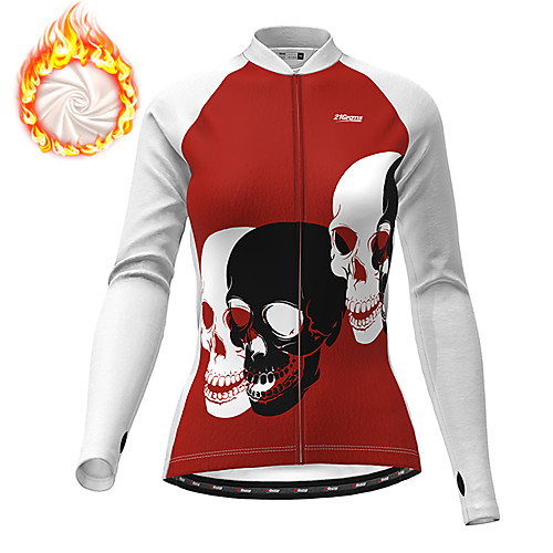 

21Grams Women's Long Sleeve Cycling Jersey Winter Fleece Polyester White Black Sugar Skull Skull Funny Bike Jacket Jersey Top Mountain Bike MTB Road Bike Cycling Thermal Warm Fleece Lining Warm Sports
