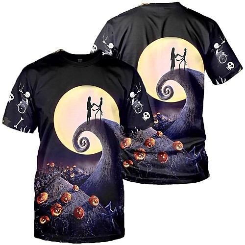 

Men's T shirt 3D Print Graphic Print Short Sleeve Party Tops Exaggerated Black Yellow Rainbow / Halloween