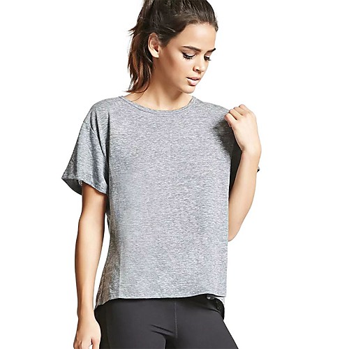 

Women's Blouse Shirt Solid Colored Patchwork Round Neck Sexy Tops Gray