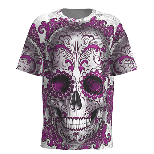 

Men's T shirt 3D Print Graphic Skull Short Sleeve Halloween Tops Basic Purple