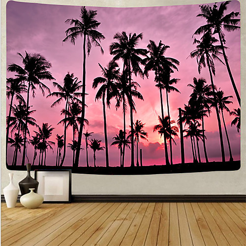 

Wall Tapestry Art Deco Blanket Curtain Picnic Table Cloth Hanging Home Bedroom Living Room Dormitory Decoration Polyester Fiber Beach Series Coconut Tree White Cloud Pink Sunset Sunset