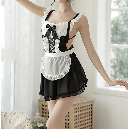 

Women's Ruffle Mesh Lace Super Sexy Babydoll & Slips Uniforms & Cheongsams Suits Nightwear Patchwork Jacquard Embroidered Black One-Size / Bow / Strap / Bow / Strap