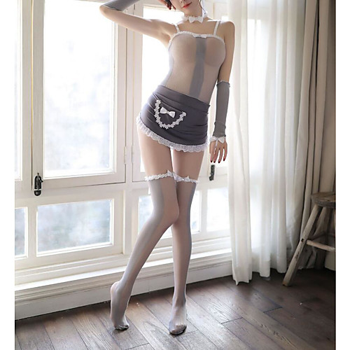 

Women's Mesh Lace Bow Erotic Babydoll & Slips Uniforms & Cheongsams Suits Nightwear Patchwork Jacquard Embroidered Gray One-Size / Strap / Strap