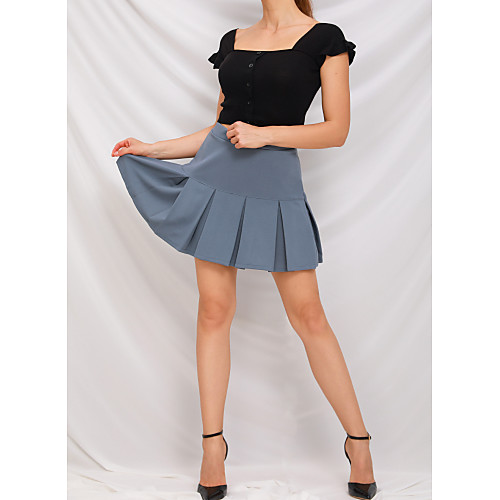 

Women's Casual / Daily Basic Skirts Solid Colored Pleated White Black Blue / Mini / Loose