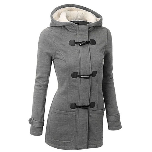 

Women's Coat Street Fall Winter Regular Coat Regular Fit Casual Jacket Long Sleeve Solid Colored Classic Blue Wine / Rabbit Fur / Spring / Going out