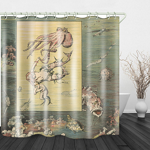 

Octopus in the sea Print Waterproof Fabric Shower Curtain for Bathroom Home Decor Covered Bathtub Curtains Liner Includes with Hooks