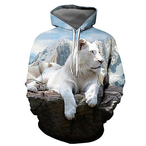 

Men's Plus Size Pullover Hoodie Sweatshirt Graphic Animal Hooded Daily Going out 3D Print Basic Casual Hoodies Sweatshirts Long Sleeve White