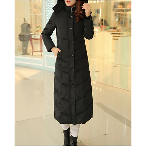 

Women's Down Long Coat Slim Jacket Solid Colored Royal Blue Black / White Duck Down