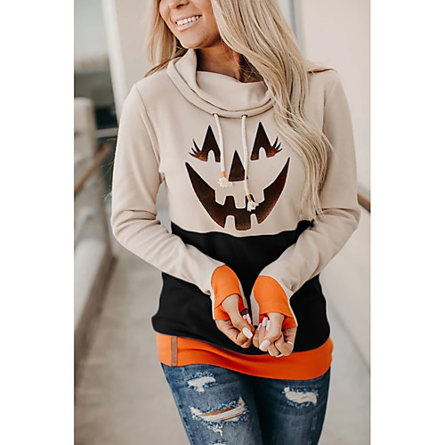 

Women's Pullover Hoodie Sweatshirt Pumpkin Halloween Other Prints Halloween Hoodies Sweatshirts Gray Khaki Orange