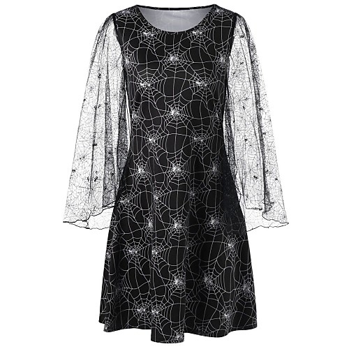 

Women's Sheath Dress Knee Length Dress Black Long Sleeve Print Lace Fall Round Neck Hot Casual vacation dresses 2021 S M L XL XXL