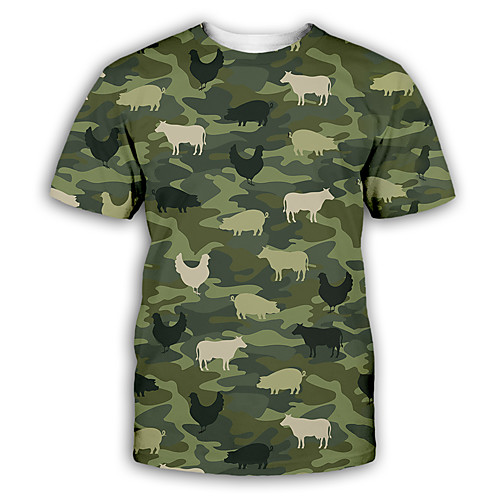 

Men's T shirt 3D Print Graphic Print Short Sleeve Party Tops Exaggerated Round Neck Army Green