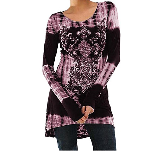 

Women's T shirt Floral Flower Long Sleeve Print Round Neck Basic Tops Black Blue Purple