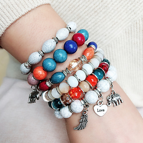 

3pcs Women's Bead Bracelet Friendship Bracelet Wrap Bracelet Layered Elephant Wings Heart Luxury Dangling Ethnic Vintage Boho Resin Bracelet Jewelry Royal Blue / Rainbow / White For Sport Gift Date
