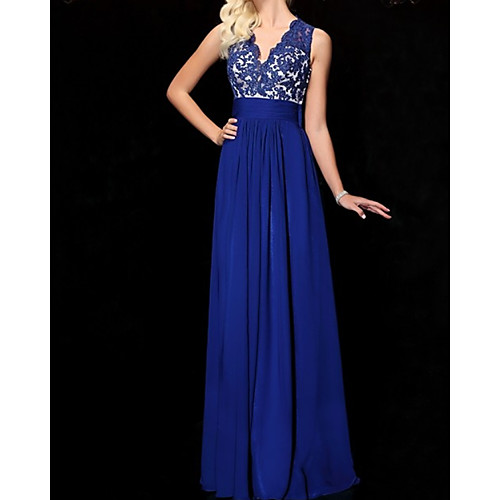 

A-Line Sexy Floral Wedding Guest Formal Evening Dress V Neck Sleeveless Floor Length Chiffon with Pleats 2021