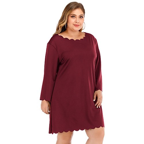 

Women's A Line Dress Knee Length Dress Blue Wine Green Long Sleeve Solid Color Fall Spring Round Neck Casual 2021 XL XXL 3XL / Plus Size