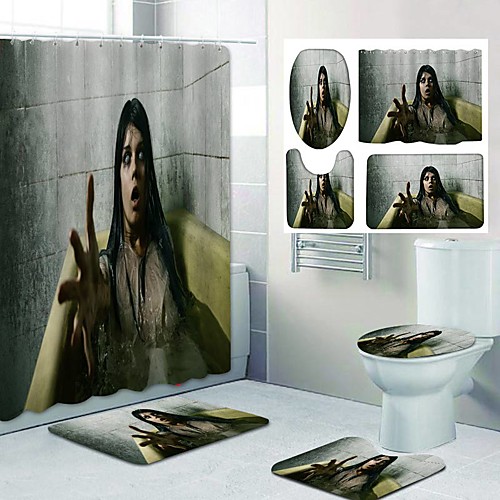 

Halloween Blood Handprint Weird Pattern Printing Bathroom Shower Curtain Leisure Toilet Four-Piece Design