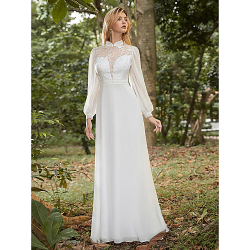 

Women's A Line Dress Maxi long Dress White Long Sleeve Tie Dye Lace Fall Winter Shirt Collar Elegant Formal Party Beach Loose 2021 S M L XL / Chiffon
