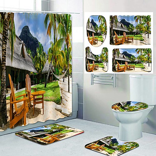 

Fresh Seaside Pattern PrintingBathroom Shower Curtain Leisure Toilet Four-Piece Design
