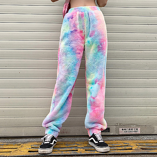 

Women's Basic Breathable Daily Chinos Pants Tie Dye Full Length Purple Blushing Pink Dusty Rose Rainbow