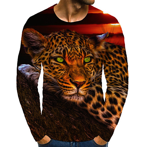 

Men's T shirt 3D Print Graphic Animal Print Long Sleeve Daily Tops Basic Red