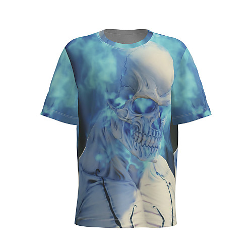 

Men's T shirt 3D Print Graphic Skull Short Sleeve Sports Tops Basic Blue