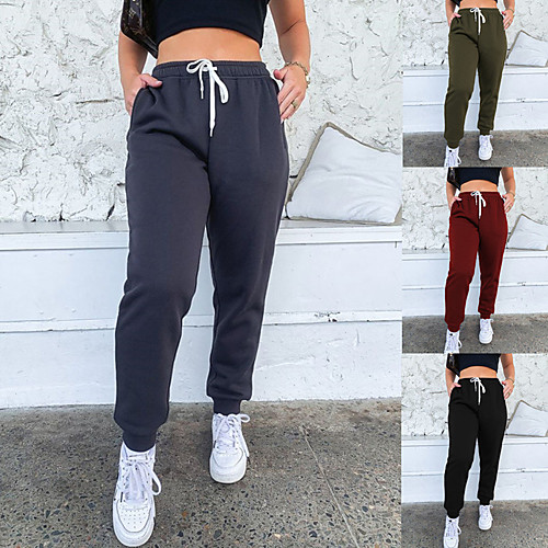 

Women's Sweatpants Joggers Athleisure Bottoms Drawstring Pocket Fleece Winter Fitness Gym Workout Performance Running Training Breathable Soft Sweat wicking Normal Sport Solid Colored Black Wine Army