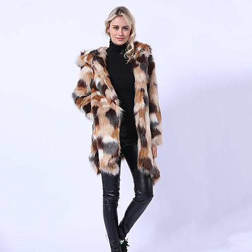 

Women's Faux Fur Coat Daily Fall & Winter Long Coat Loose Basic Jacket Long Sleeve Camo / Camouflage Rainbow