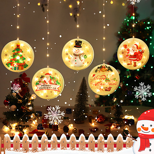 

Christmas Decoration Curtain String Light Santa Claus Elk Bell LED Fairy String Light Ornament Snowman Christmas Gift Warm White Lighting for Tree Window Showcase Decoration USB Power 1 Set