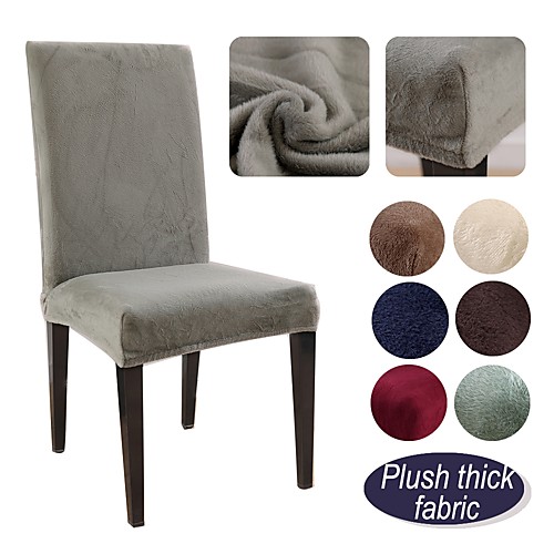 

1 Pc Plush Chair Cover High Strech Dining Chair Stretch Solid Color Removable Washable Chair Seat Protector Cover for Home Party Hotel Wedding Ceremony