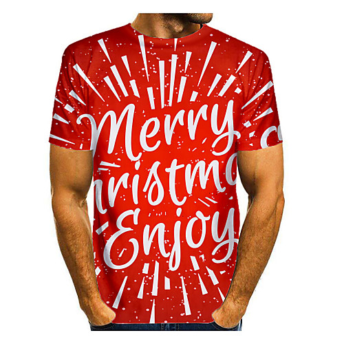 

Men's T shirt 3D Print Graphic 3D Letter Short Sleeve Christmas Tops Basic Red / White