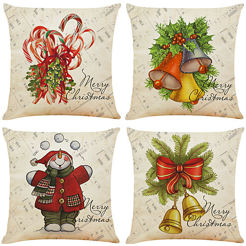 

1 Set of 4 pcs Christmas Series Decorative Faux Linen Throw Pillow Cover 18 x 18 inches 45 x 45 cm