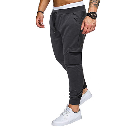 

Men's Sporty Sports Cotton Slim Daily Jogger Pants Solid Colored Full Length Sporty Black Dark Gray / Drawstring