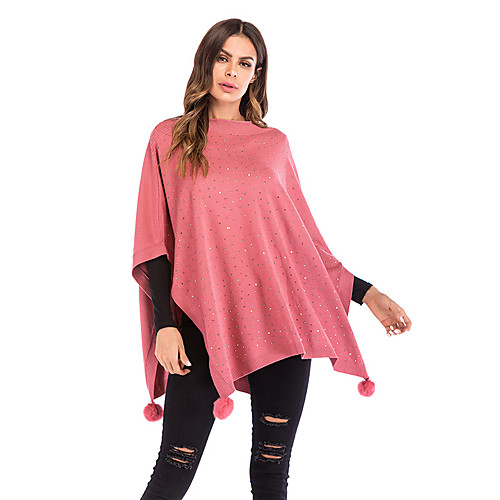

Women's Basic Solid Color Plain Pullover 3/4 Length Sleeve Sweater Cardigans Crew Neck Round Neck Fall Winter Blushing Pink Royal Blue