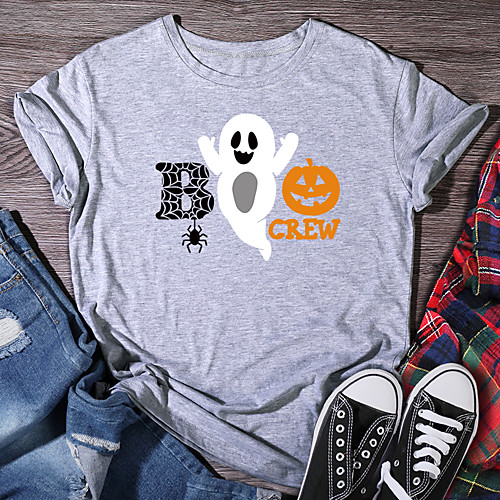 

Women's Halloween T shirt Graphic Graphic Prints Pumpkin Print Round Neck Tops 100% Cotton Basic Casual Halloween Basic Top White Black Purple