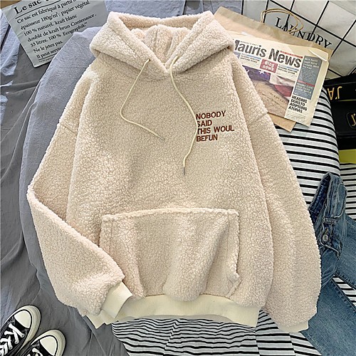 

Women's Hoodie Teddy Coat Graphic Text Letter Daily Other Prints Basic Hoodies Sweatshirts Loose Blue Fuchsia Beige