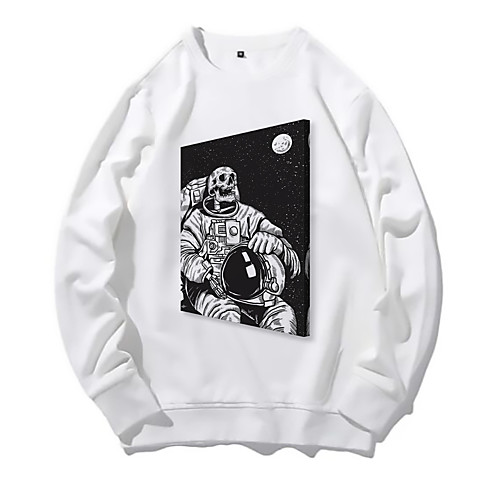 

Men's Pullover Sweatshirt Print Round Neck Daily Other Prints Basic Hoodies Sweatshirts Long Sleeve White