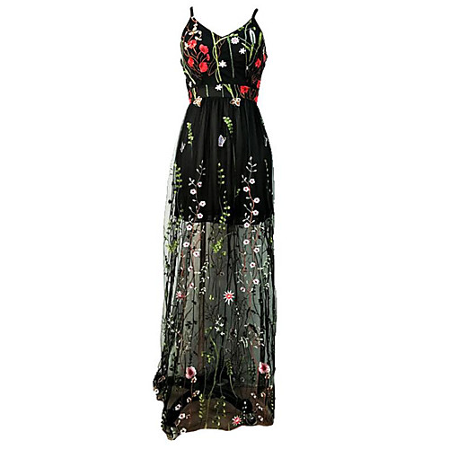 

Women's Strap Dress Maxi long Dress Black Sleeveless Floral Embroidered Spring Off Shoulder Hot Elegant Party 2021 S M L XL