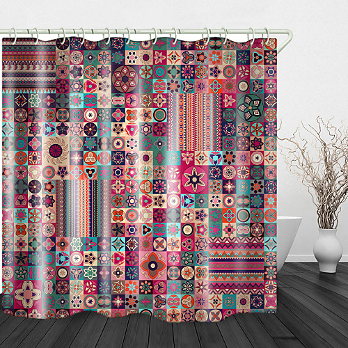 

Colorful Ethnic flowers Print Waterproof Fabric Shower Curtain for Bathroom Home Decor Covered Bathtub Curtains Liner Includes with Hooks