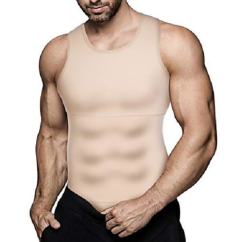 

mens slimming body shaper vest compression shirt abs abdomen shapewear workout tank top undershirt (large, beige tops)