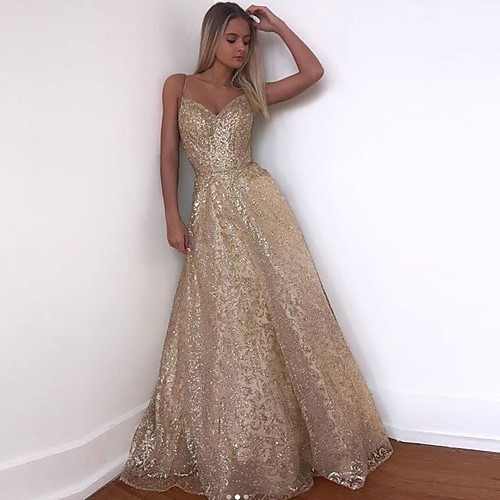 

Women's Strap Dress Maxi long Dress Gold Sleeveless Solid Color Backless Sequins Patchwork Fall V Neck Hot Sexy Party Going out Slim 2021 S M L XL