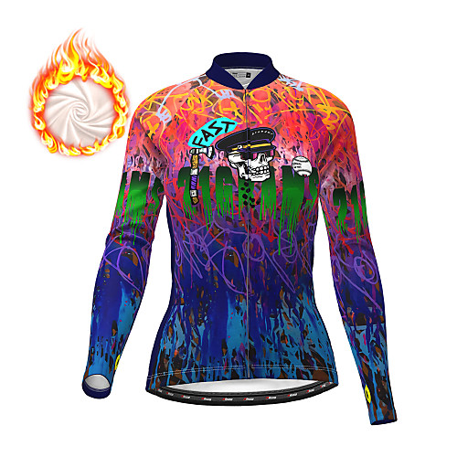 

21Grams Women's Long Sleeve Cycling Jersey Winter Fleece Polyester Dark Blue Sugar Skull Skull Christmas Bike Top Mountain Bike MTB Road Bike Cycling Fleece Lining Warm Quick Dry Sports Clothing