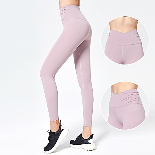 

INFLACHI Women's Yoga Pants Criss Cross Waist Tights Leggings Tummy Control Butt Lift Moisture Wicking Solid Colored Blushing Pink Gray Black Nylon Spandex Fitness Gym Workout Performance Winter