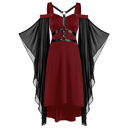 

Women's A Line Dress Knee Length Dress Purple Wine Black Short Sleeve Solid Color Patchwork Fall Summer V Neck Boat Neck Hot Vintage Sexy Party Halloween Slim 2021 S M L XL XXL 3XL 4XL 5XL