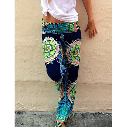 

Women's Basic Cotton Loose Culottes Wide Leg Chinos Pants Print Green