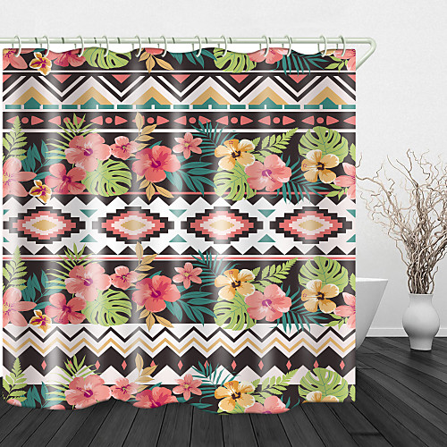 

Ethnic Retro flowers Print Waterproof Fabric Shower Curtain for Bathroom Home Decor Covered Bathtub Curtains Liner Includes with Hooks